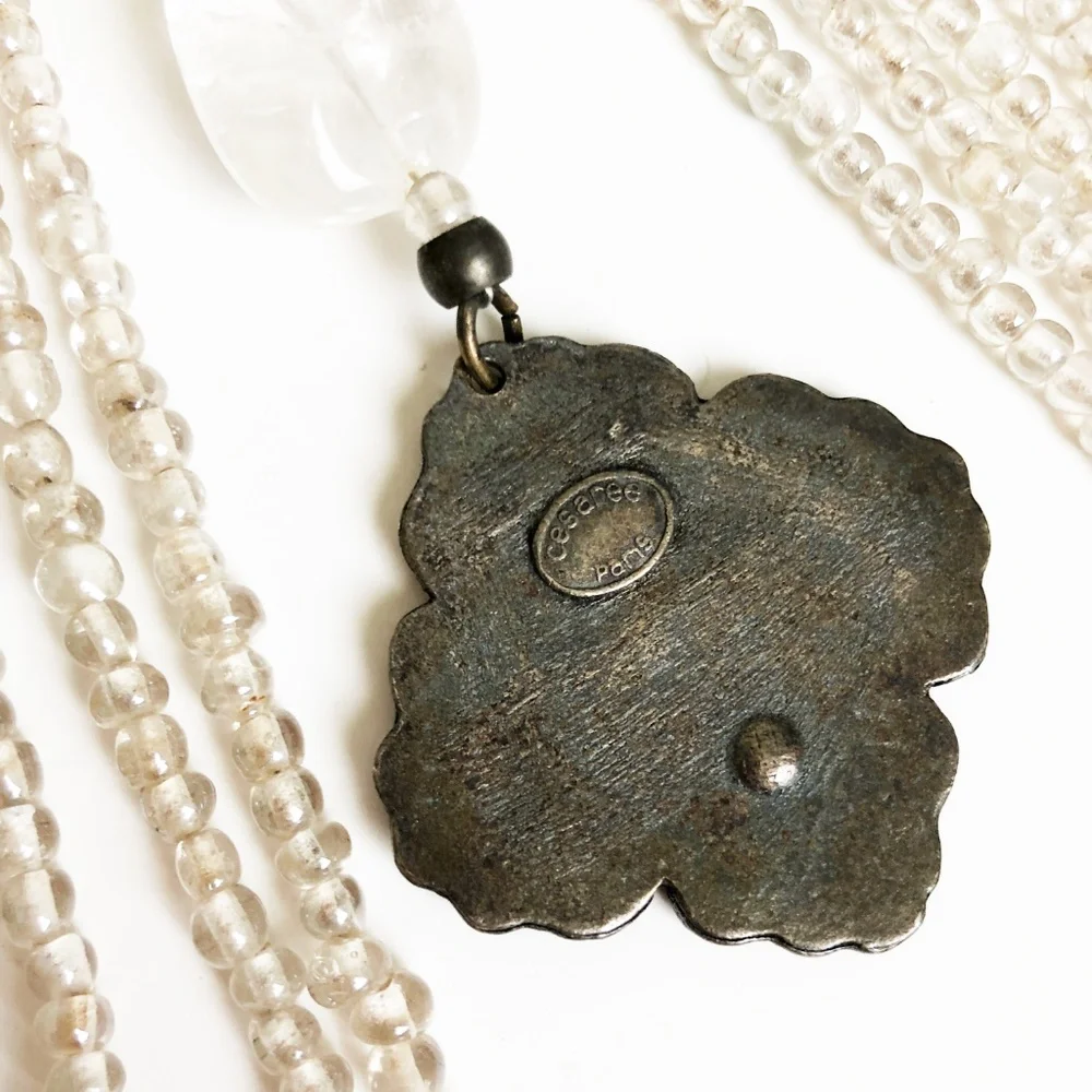 Vintage Cesaree Paris Necklace Collar with Oversized Lucite Fringe Boho Festival